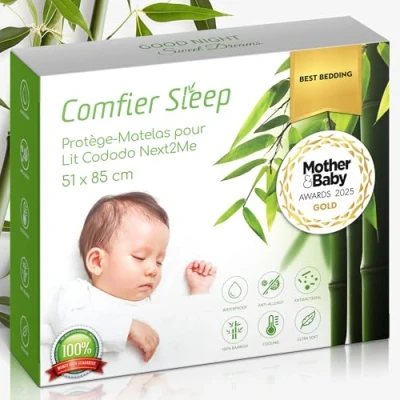 Image de Protege Matelas Bebe Impermeable Lit Cododo 100% Fibre De Bambou 51x85cm Hautement Respirant Hypoallergenique Anti Acarien Bactérien adapté pour Chicco Next to me Berceau [51 x 85 cm ]