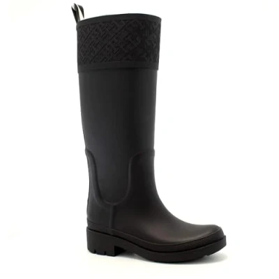 Image de Tommy Hilfiger LONG BOOT Monogram Bottes en caoutchouc, Femme, Taille: 41, Black Matière synthétique