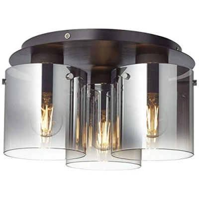 Image de Brilliant lampe Beth plafonnier 35cm noir / verre fumé 3x A60, E27, 60W, lampes normales gf non spécifiées Convient aux LED Dimmable lors de l&#039;utilisation appropriées