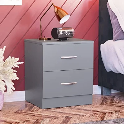 Image de Vida Designs Table de Chevet, Verre Bois d&#039;ingénierie, Gris, H 47 x W 40 D 36 cm Aprox