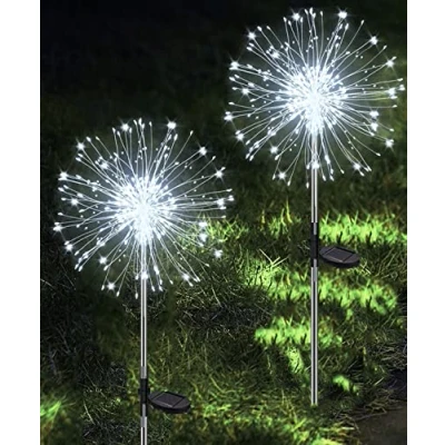 Image de Joysing Lampe Solaire Exterieures Jardin 2 PCS 120 LED Lumière Extérieure Étanche, 8 Modes Lumières Feux d&#039;artifice pour Pelouse Fête Patio Parterre Décoration Blanc Froid