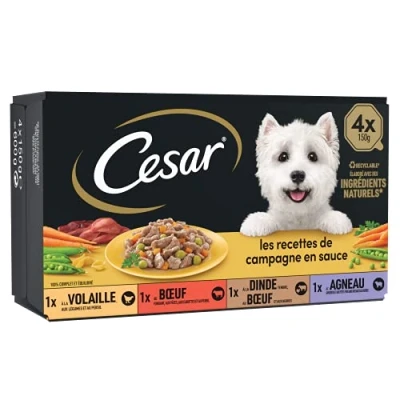 Image de Cesar Les Recettes de Campagne en Sauce barquettes Mini Filets pour Chien 4 variétés Lot 24 x 150 g