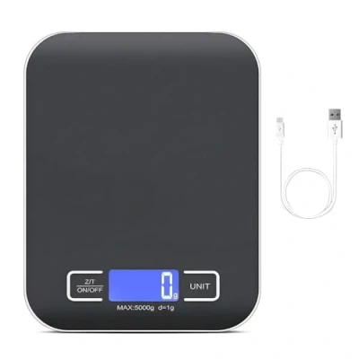 Image de BAIFULAI Balance de cuisine numérique 10 kg/1 g Rechargeable par USB Avec écran LED et fonction tare alimentaire multifonction pour la cuisson mesure
