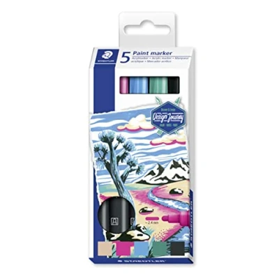Image de Staedtler Lumocolor 349 Etui Carton 5 Marqueurs Permanents Peinture Liquide Pointe 2,4 mm Assortis Edition Design Journey C5