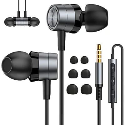 Image de Écouteurs Intra Auriculaires à Isolation phonique avec Micro, écouteurs filaires Jack 3,5 mm contrôle du Volume compatibles Samsung, Android, MP3, la Plupart des appareils Audio