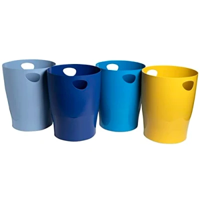 Image de Exacompta Réf. 45302D Lot de 8 corbeilles à papier, poubelles ECOBIN BeeBlue avec poignées Volume 15 litres Dimensions 26,3 x 33,5 cm Pour bureau ou maison 4 couleurs assorties