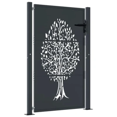 Image de Portail de jardin anthracite 105x155cm acier conception d arbre