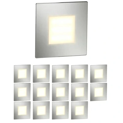 Image de ledscom.de 15 pièces Lumière d&#039;escalier LED/lampe murale encastrée FEX pour l&#039;intérieur et l&#039;extérieur, carrée, inox, 85 x 85mm, blanc chaud