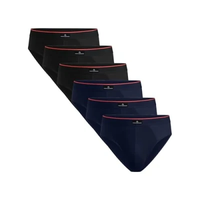 Image de DANISH ENDURANCE Slips en Coton Stretch, Ultra Doux et Confortable, Respirant, pour Homme, Lot de 3 ou 6 Multicolore (3xNoir/Rouge, 3xBleu Marine/Rouge) M