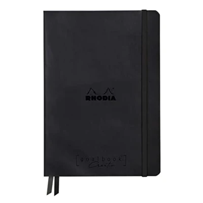 Image de RHODIA 194440C Carnet Rigide Bullet Journal Goalbook Creation Noir A5 14,8 x 21 cm Pointillés Dot 160 pages Papier Clairefontaine Maya Lisse 120 g/m² 2 Rubans Couverture Simili Cuir