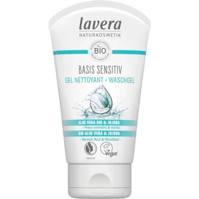 Image de lavera basis sensitiv cleansing gel nettoyant pour le visage avec de l&#039;aloe vera bio et l&#039;huile jojoba revitalise sensiblement la sensation peau en douceur sans dessécher cosmétiques naturels vegan (1 x 125 ml)
