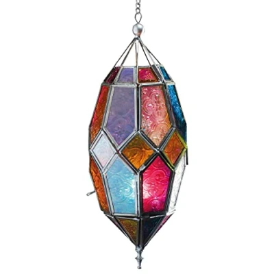 Image de Lanterne chauffe plat en verre à suspendre de style marocain (grand multicolore)