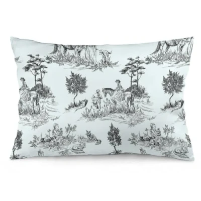 Image de NIBABA Housse de coussin en toile Jouy style paysage campagne 40 x 60 cm Taie d&#039;oreiller carrée polyester doux