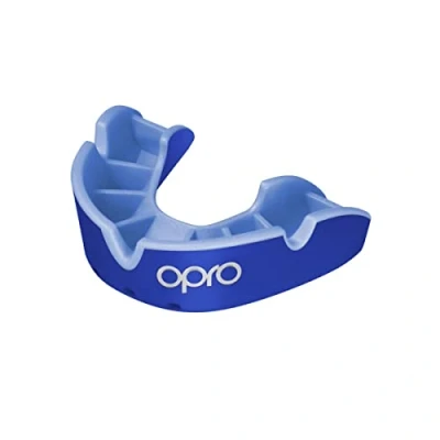 Image de OPRO Protège dents Silver Level pour adultes et jeunes avec étui, bouclier de gomme technologie révolutionnaire le hockey, rugby, la boxe sports contact (Bleu, les jeunes)