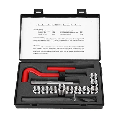 Image de Kit d&#039;outils de réparation filetage, M14x1.25 outil d&#039;insertion filetage hélicoïdal en acier inoxydable clé à perceuse torsadée insert fileté pour voiture 15 pièces