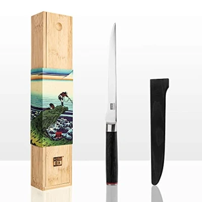 Image de KOTAI Couteau à Poisson Filet de Sole Lame Flexible 20 cm Idéale pour Fileter le Aiguisé la Main Acier Inoxydable Japonais 440C Ultra Tranchant Manche en Pakkawood