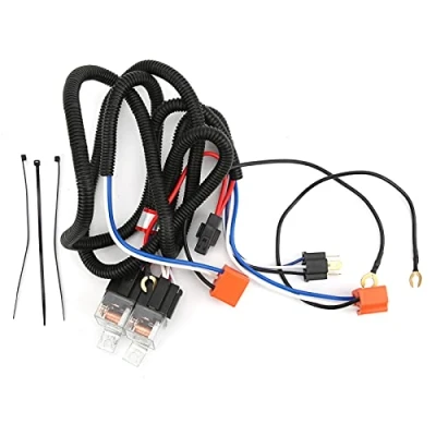 Image de 12V Faisceau Electrique avec Relais et Interrupteur, DC Kit de Commutation Câblage, 2 Phares H4 Câblage Phare