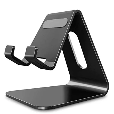 Image de Lucrave Support Téléphone, de Bureau en Aluminium Compatible avec iPhone 16 15 14 13 12 Pro Max Mini XS XR X Se 8 7 6 6s Plus Huawei Mate 60 Pro, Samsung S23 S22 S21 Noir
