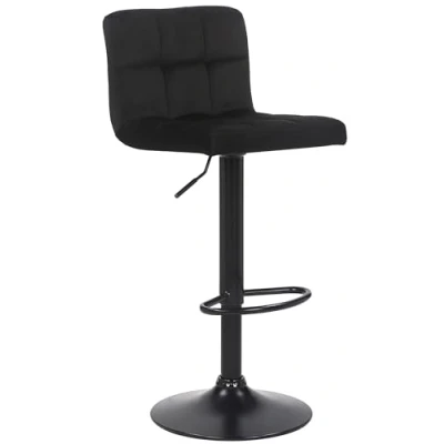 Image de CLP Tabouret De Bar Feni en Velours I Assise Rembourrée Piètement Trompette Métal Noir Repose Pieds Pivotant A 360I Hauteur Réglable, Couleur:Noir