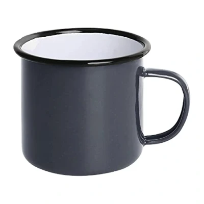 Image de Olympia Mug en acier émaillé gris et noir,350 ml / 12,5 oz (lot de 6), gris, Idéal pour les chantiers, feu camp, camping, repas rustiques plus, Usage professionnel domestique, DC397