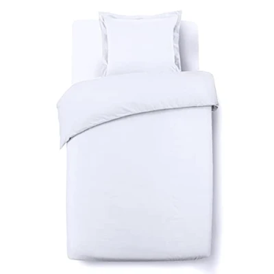 Image de Vision Parure de lit UNI Blanc Set Housse Couette 140x200 cm avec 1 taie d&#039;oreiller pour Personne 100% Coton