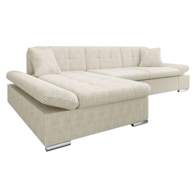 Image de Mirjan24 Malwi canapé d&#039;angle en velours côtelé avec accoudoirs réglables forme de L fonction couchage et tiroir lit design, espace salon, Poso 29 Côté