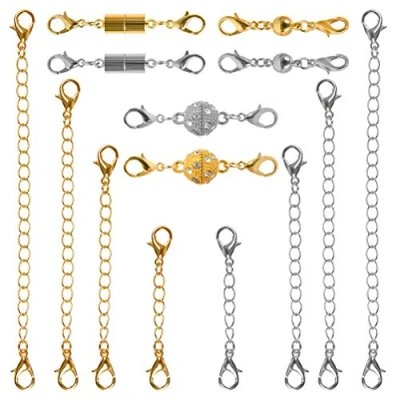 Image de Kit Rallonges de Chaîne 14Pcs TIMESETL 8 pour Collier+ 6 Fermoirs Bijoux, d&#039;Extension Collier Rallonge Extension Fabrication Argent et Or