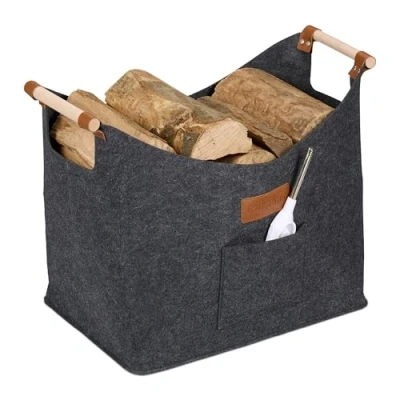 Image de Relaxdays Panier à Bois de cheminée en Feutre, 50 l, avec poignées Transport, h x l P : 40 51 32 cm, Feutre pour Chauffage, intérieur, Gris