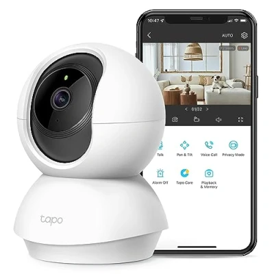 Image de Tapo TP Link caméra de sécurité inclinable 2K pour Moniteur bébé, Chien avec détection Mouvement, sirène Audio bidirectionnelle, Vision Nocturne, Stockage Carte SD et Cloud (jusqu&#039;à