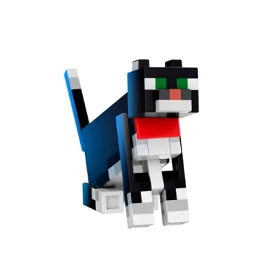Image de Mattel Minecraft Chat Bicolore Diamond Level Figurine articulée à collectionner avec 4 accessoires, 14 cm, design pixélisé, HTM07