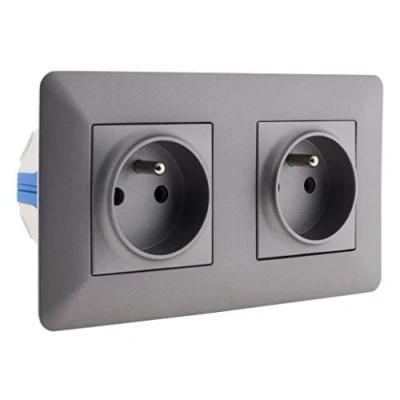 Image de Artezo Double prise affleurante 2P+T 16A livrée avec boîte d’encastrement Titanium