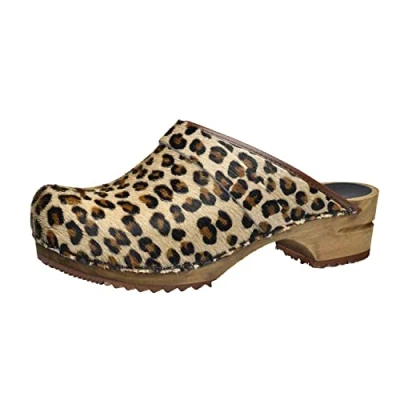 Image de Sanita Caroline Sabots Ouverts Produit Original Fabriqué à la Main pour Femme en Cuir avec Semelle Bois Léopard Marron 38 EU