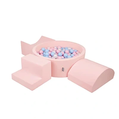 Image de KiddyMoon Aire De Jeux en Mousse avec Rond Piscine À Balles (300 Balles) Fosses Boules pour Enfants Jouets Parcours Obstacles, Fabriqué UE, Rose:Babyblue/Rose Poudre/Perle