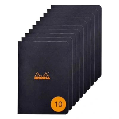 Image de RHODIA 119183Cpack Un lot de 10 Carnets Piqués Black A5 Petits Carreaux 96 pages Papier Clairefontaine Blanc 80 g/m² Couverture en Carte Enduite Souple, Résistante et Imperméable