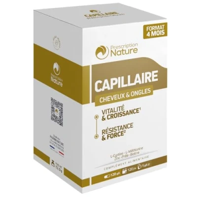 Image de Prescription Nature CAPILLAIRE, Cheveux et Ongles Complément Alimentaire Vitalité Croissance, Résistance Force Fabrication Française 120 Gélules