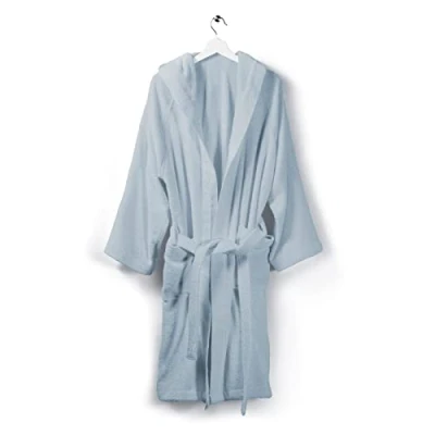 Image de Caleffi Peignoir de Bain Homme et Femme, en éponge, 100% Coton, avec Capuche, 440 GR/Mq, Absorbant, Confortable, Résistant, Facile à Laver Sécher. Modèle: Soft, L, Azur.