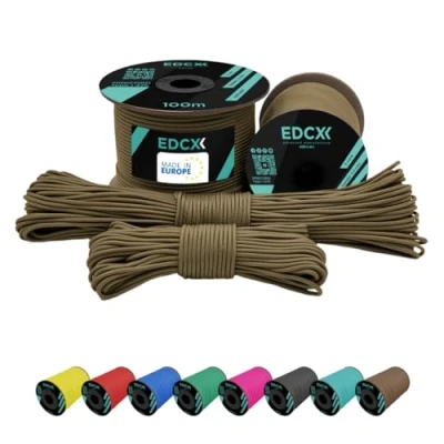Image de EdcX 2 mm Nylon Paracord 275 (15, 30, 50 and 100 m) 100% Rope, 3 Strand Cord, Cord in Many Colours (Coyote Brown, 15