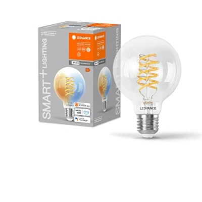 Image de Ampoule LED LEDVANCE SMART+ WIFI,transparente,8W,806lm,forme globe diamètre 80mm, culot E27, lumière blanche réglable (2700 6500K), dimmable, application ou commande vocale, durée de vie
