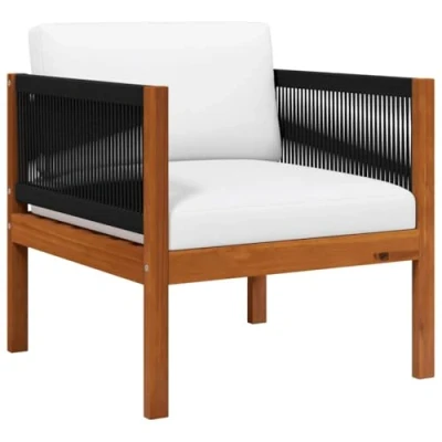 Image de Chaise de jardin vidaXL Bois d&#039;acacia massif Coussin blanc cassé Design rustique Léger et durable