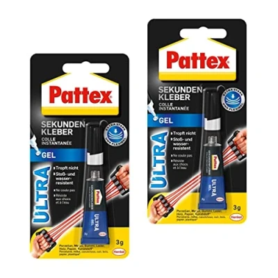 Image de Pattex Colle instantanée Ultra Gel, 2X 3 g Super Extra Forte &amp; Flexible, de réparation résistante aux Chocs à l&#039;eau avec consistance Gel pour p. ex. Le Caoutchouc, Cuir, Bois
