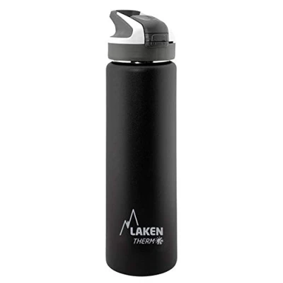 Image de Laken Therm Summit Bouteille d&#039;eau isotherme en acier inoxydable, Bouchon de Sport avec Paille, Grande Ouverture, 750ml, Noir