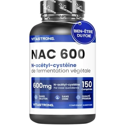 Image de NAC N acetyl cysteine 600mg Vitastrong 150 Comprimés Végans Complément Antioxydant, Synthèse du Glutathion Formule Efficace Qualité Premium
