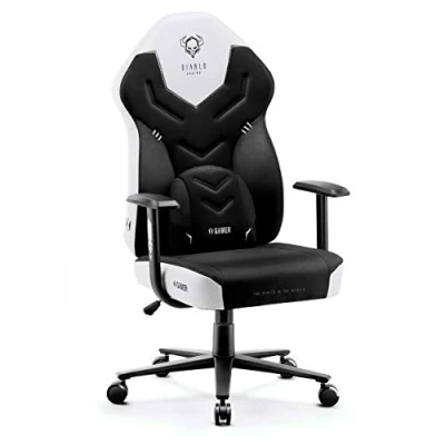 Image de Diablo X Gamer 2.0 Chaise Gaming Fauteuil de Bureau Couverture en Tissu Design Ergonomique Coussin Lombaire Accoudoirs Confortables (Noir Blanc)