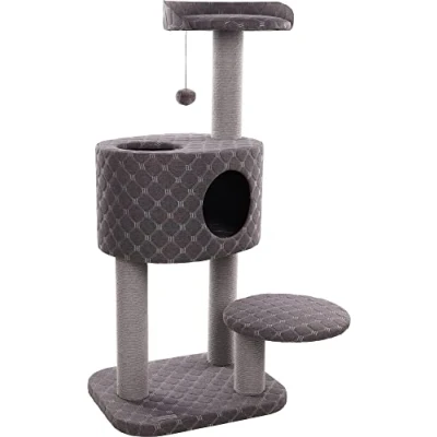 Image de Flamingo Arbre à Chat Spencer Gris 65x62,5x109cm Poteau Plateformes rembourrées et cachette rembourrée avec Jouet pour Plus de Plaisir