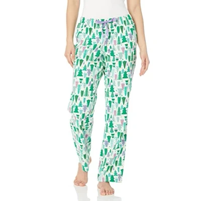 Image de Amazon Essentials Pantalon de Nuit en Flanelle (Grandes Tailles Disponibles) Femme, Écru Sapin Noël, XS