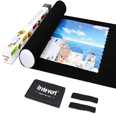 Image de Lavievert Jigsaw Puzzle Roll Mat Storage Felt Mat, Long Box Package, Jigroll Up To 1,500 Pieces Comes with A Drawstring Opening Design Bag
