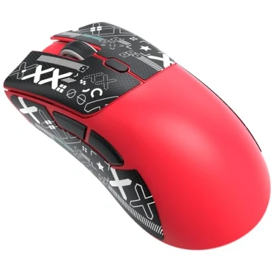 Image de ATTACK SHARK R1 Souris Superlight 59 g avec Ruban adhésif, capteur de Jeu PixArt PAW3311, sans Fil/Filaire BT/2,4 G, 6 DPI réglables jusqu&#039;à 18 000, Batterie 65 Heures (Rouge)