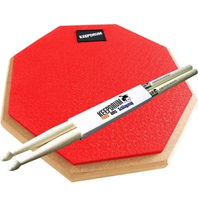 Image de keepdrum DP RD Lot de 2 pads d&#039;entraînement pour batterie Rouge 8 mm + 1 paire baguettes