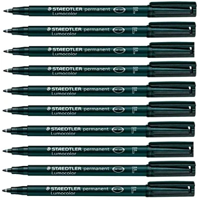 Image de Lot de 10 marqueurs permanents Lumocolor à pointe fine étanches résistants aux frottement séchage rapide pour CD DVD OHP noir Staedtler