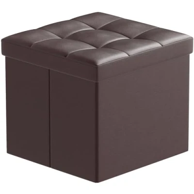 Image de BRIAN &amp; DANY Pouf Coffre de Rangement Tabouret Pliant Pliable Cube Simili Cuir, 38 x cm, Brun